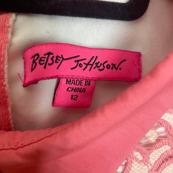 Betsey Johnson Lace Dress Womens Size 12 Peach Pink Peter Pan Collar Preppy - Picture 3 of 6